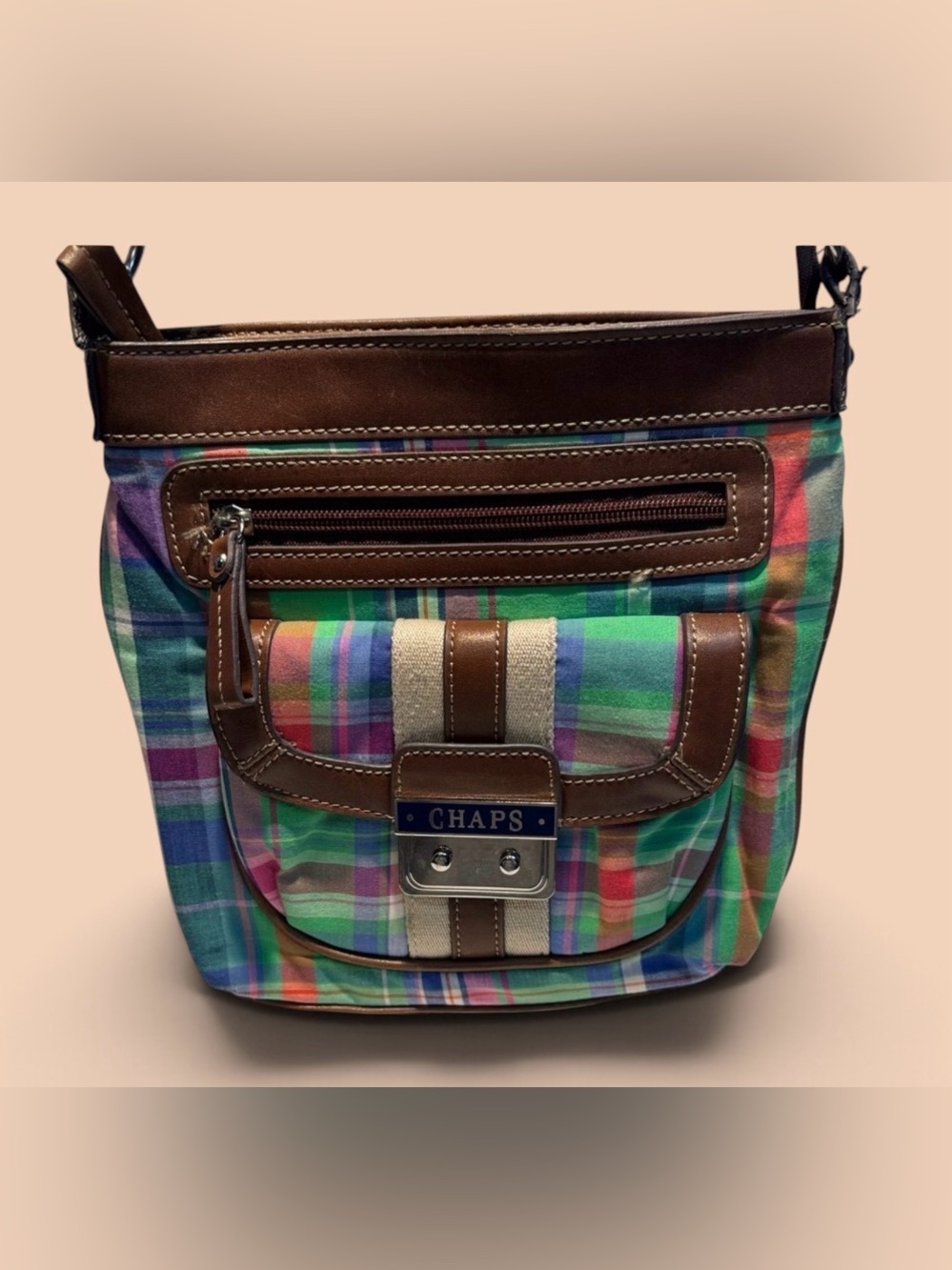 Chaps Colorful Plaid Crossbody Bag